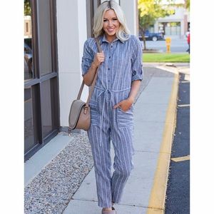 Grey pinstripe jumpsuit